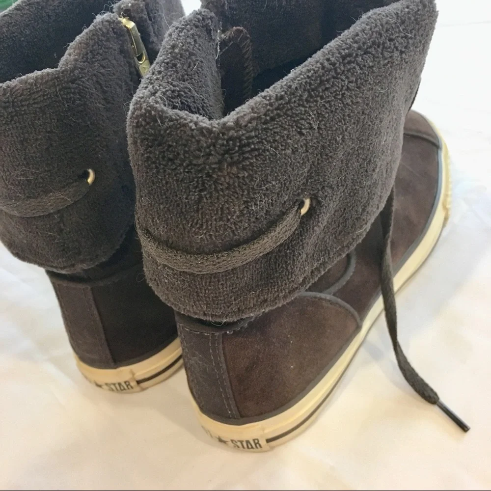 Converse All Star Junior Sz 3 Brown Fur Cuff Boots
